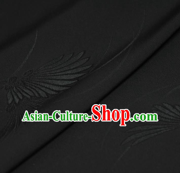 Asian Japan Kimono Jacquard Brocade Tapestry Traditional Feather Pattern Black Silk Fabric Asian Japan Kimono Jacquard Brocade Tapestry Traditional Feather Pattern Black Silk Fabric