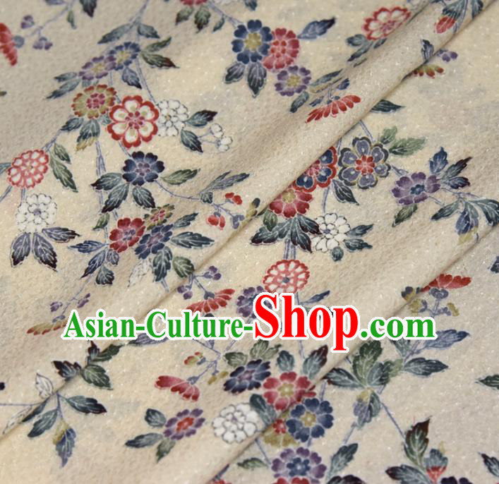 Asian Japan Kimono Beige Brocade Tapestry Traditional Dress Flowers Pattern Silk Fabric Asian Japan Kimono Beige Brocade Tapestry Traditional Dress Flowers Pattern Silk Fabric