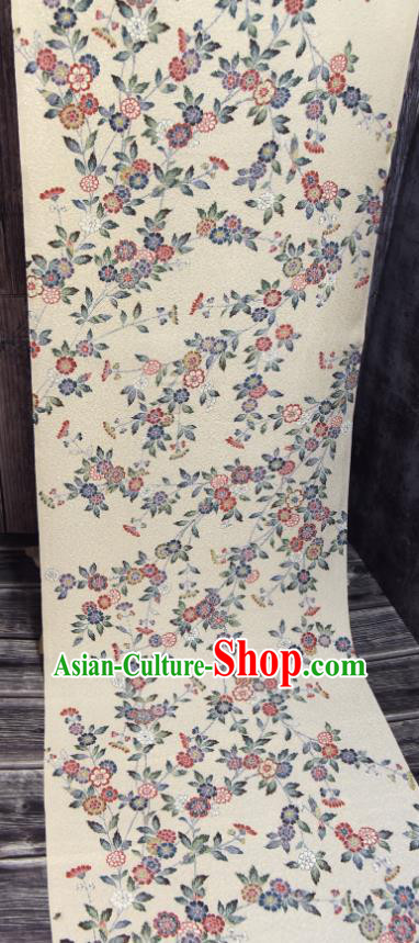 Asian Japan Kimono Beige Brocade Tapestry Traditional Dress Flowers Pattern Silk Fabric Asian Japan Kimono Beige Brocade Tapestry Traditional Dress Flowers Pattern Silk Fabric