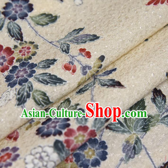 Asian Japan Kimono Beige Brocade Tapestry Traditional Dress Flowers Pattern Silk Fabric Asian Japan Kimono Beige Brocade Tapestry Traditional Dress Flowers Pattern Silk Fabric