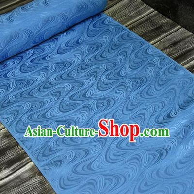 Asian Japan Kimono Classical Flow Water Pattern Brocade Tapestry Traditional Hanfu Dress Blue Silk Fabric