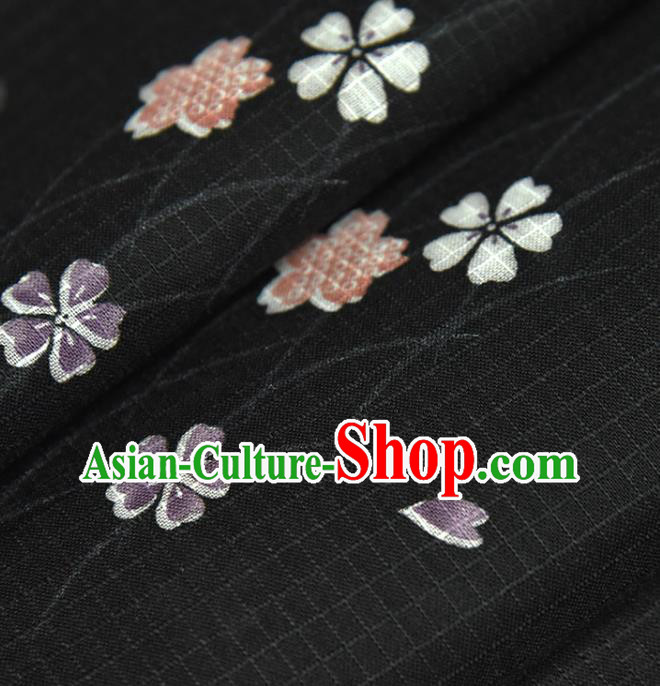 Asian Japan Kimono Brocade Fabric Traditional Hanfu Dress Classical Sakura Pattern Black Silk Asian Japan Kimono Brocade Fabric Traditional Hanfu Dress Classical Sakura Pattern Black Silk
