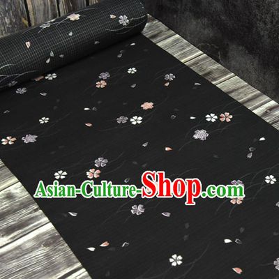 Asian Japan Kimono Brocade Fabric Traditional Hanfu Dress Classical Sakura Pattern Black Silk