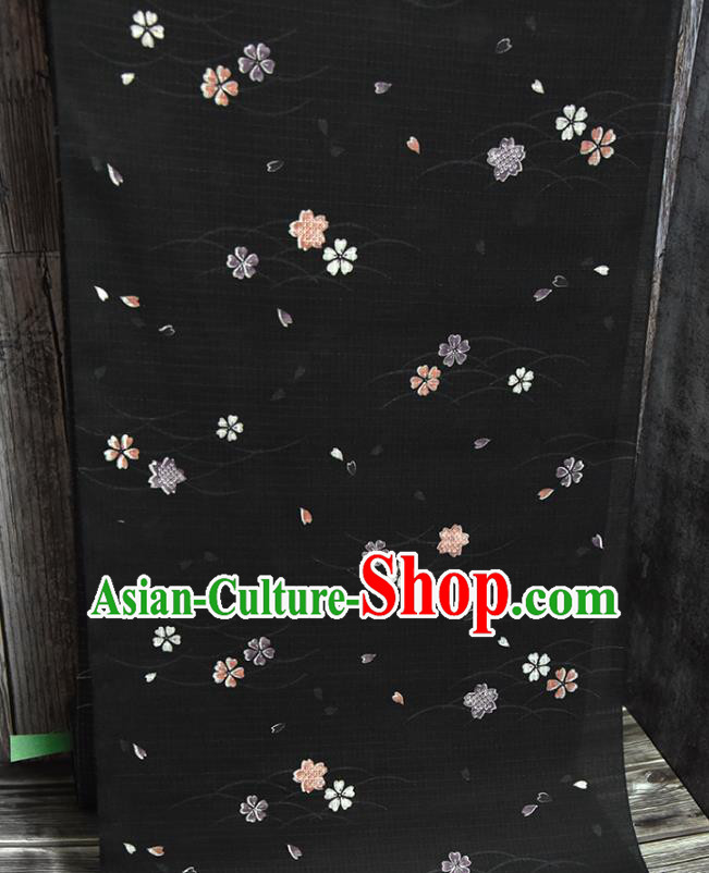 Asian Japan Kimono Brocade Fabric Traditional Hanfu Dress Classical Sakura Pattern Black Silk Asian Japan Kimono Brocade Fabric Traditional Hanfu Dress Classical Sakura Pattern Black Silk