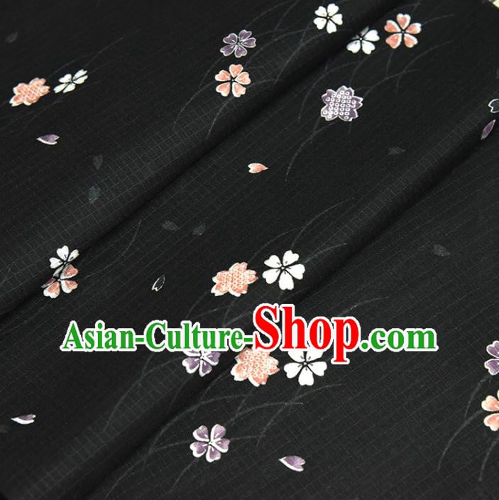 Asian Japan Kimono Brocade Fabric Traditional Hanfu Dress Classical Sakura Pattern Black Silk Asian Japan Kimono Brocade Fabric Traditional Hanfu Dress Classical Sakura Pattern Black Silk