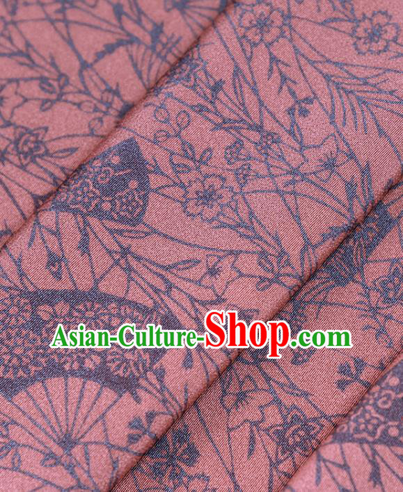 Asian Japan Kimono Brocade Fabric Traditional Hanfu Dress Classical Fan Pattern Dark Pink Silk Asian Japan Kimono Brocade Fabric Traditional Hanfu Dress Classical Fan Pattern Dark Pink Silk