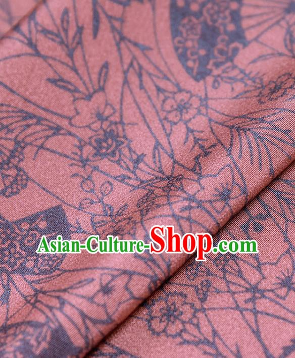 Asian Japan Kimono Brocade Fabric Traditional Hanfu Dress Classical Fan Pattern Dark Pink Silk Asian Japan Kimono Brocade Fabric Traditional Hanfu Dress Classical Fan Pattern Dark Pink Silk