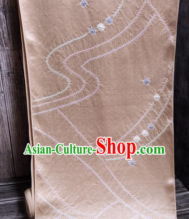 Asian Japan Furisode Kimono Brocade Fabric Traditional Hanfu Dress Champagne Silk