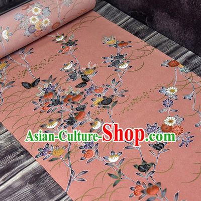 Asian Japan Kimono Classical Persimmon Flowers Pattern Brocade Fabric Traditional Hanfu Dress Pink Silk