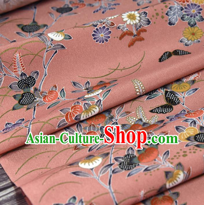 Asian Japan Kimono Classical Persimmon Flowers Pattern Brocade Fabric Traditional Hanfu Dress Pink Silk Asian Japan Kimono Classical Persimmon Flowers Pattern Brocade Fabric Traditional Hanfu Dress Pink Silk
