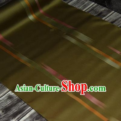 Traditional Japanese Kimono Belt Pure Silk Fabric Asian Japan Olive Green Nishijin Brocade Material