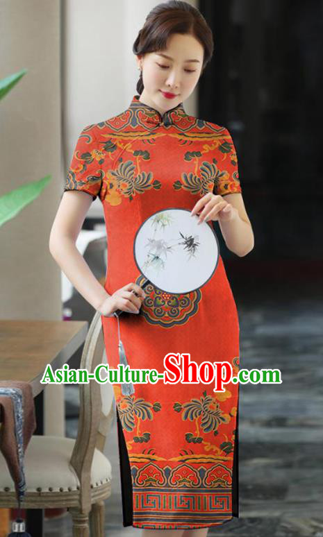 China Silk Fabric Traditional Red Brocade Asian Cheongsam Gambiered Guangdong Gauze China Silk Fabric Traditional Red Brocade Asian Cheongsam Gambiered Guangdong Gauze