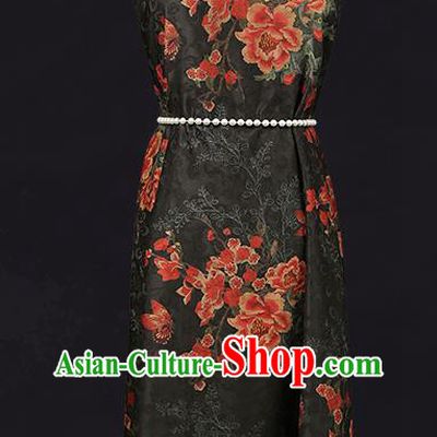 China Traditional Black Silk Cheongsam Gambiered Guangdong Gauze Cloth Jacquard Brocade Fabric