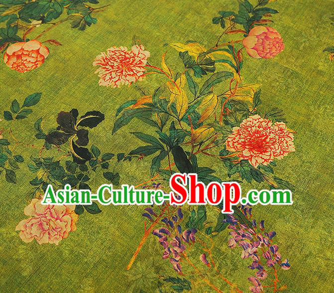 Asian China Classical Peony Pattern Green Silk Fabric Traditional Cheongsam Gambiered Guangdong Gauze Cloth Asian China Classical Peony Pattern Green Silk Fabric Traditional Cheongsam Gambiered Guangdong Gauze Cloth