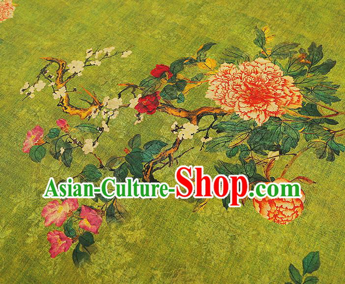 Asian China Classical Peony Pattern Green Silk Fabric Traditional Cheongsam Gambiered Guangdong Gauze Cloth Asian China Classical Peony Pattern Green Silk Fabric Traditional Cheongsam Gambiered Guangdong Gauze Cloth