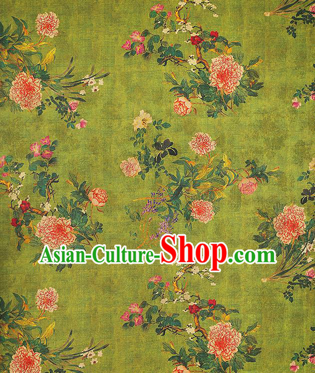 Asian China Classical Peony Pattern Green Silk Fabric Traditional Cheongsam Gambiered Guangdong Gauze Cloth Asian China Classical Peony Pattern Green Silk Fabric Traditional Cheongsam Gambiered Guangdong Gauze Cloth