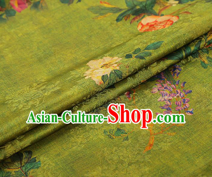 Asian China Classical Peony Pattern Green Silk Fabric Traditional Cheongsam Gambiered Guangdong Gauze Cloth Asian China Classical Peony Pattern Green Silk Fabric Traditional Cheongsam Gambiered Guangdong Gauze Cloth