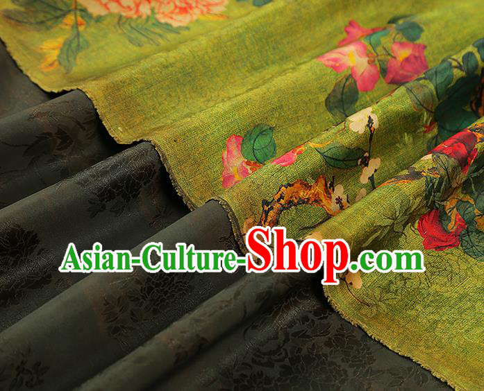 Asian China Classical Peony Pattern Green Silk Fabric Traditional Cheongsam Gambiered Guangdong Gauze Cloth Asian China Classical Peony Pattern Green Silk Fabric Traditional Cheongsam Gambiered Guangdong Gauze Cloth