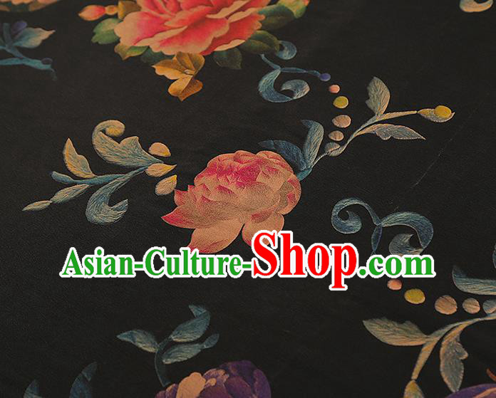 Asian China Classical Peony Pattern Black Silk Fabric Traditional Brocade Cheongsam Gambiered Guangdong Gauze Asian China Classical Peony Pattern Black Silk Fabric Traditional Brocade Cheongsam Gambiered Guangdong Gauze