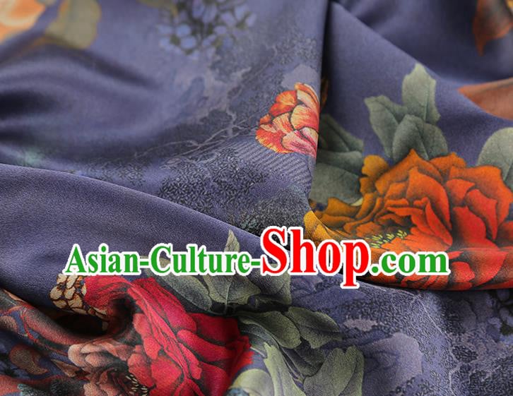 China Traditional Cheongsam Gambiered Guangdong Gauze Brocade Classical Peony Pattern Purple Silk Fabric