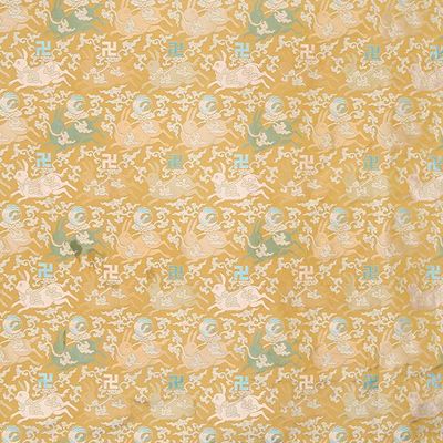 China Traditional Rabbit Pattern Song Brocade Qipao Dress Gambiered Guangdong Gauze Classical Golden Silk Fabric