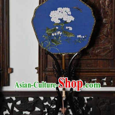 Traditional Chinese Blue Silk Fan China Classical Dance Fan Handmade Palace Fan