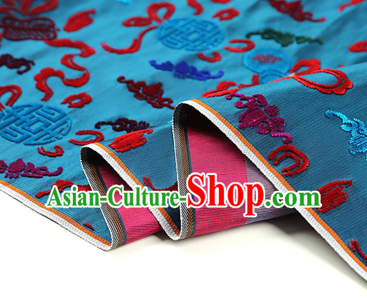 China Classical Qipao Dress Jacquard Silk Fabric Traditional Lucky Pattern Blue Brocade China Classical Qipao Dress Jacquard Silk Fabric Traditional Lucky Pattern Blue Brocade