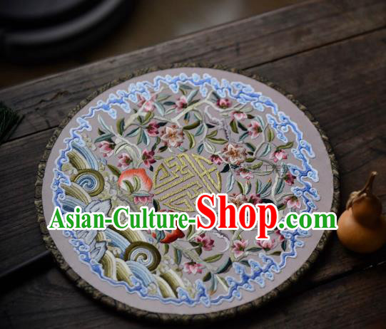 China Embroidered Circular Fan Traditional Silk Fan Handmade Wave Peach Pattern Palace Fan China Embroidered Circular Fan Traditional Silk Fan Handmade Wave Peach Pattern Palace Fan