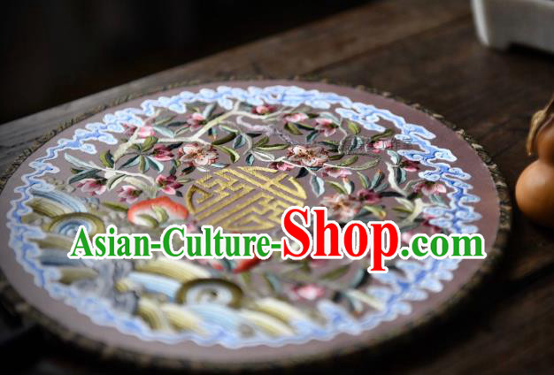 China Embroidered Circular Fan Traditional Silk Fan Handmade Wave Peach Pattern Palace Fan China Embroidered Circular Fan Traditional Silk Fan Handmade Wave Peach Pattern Palace Fan