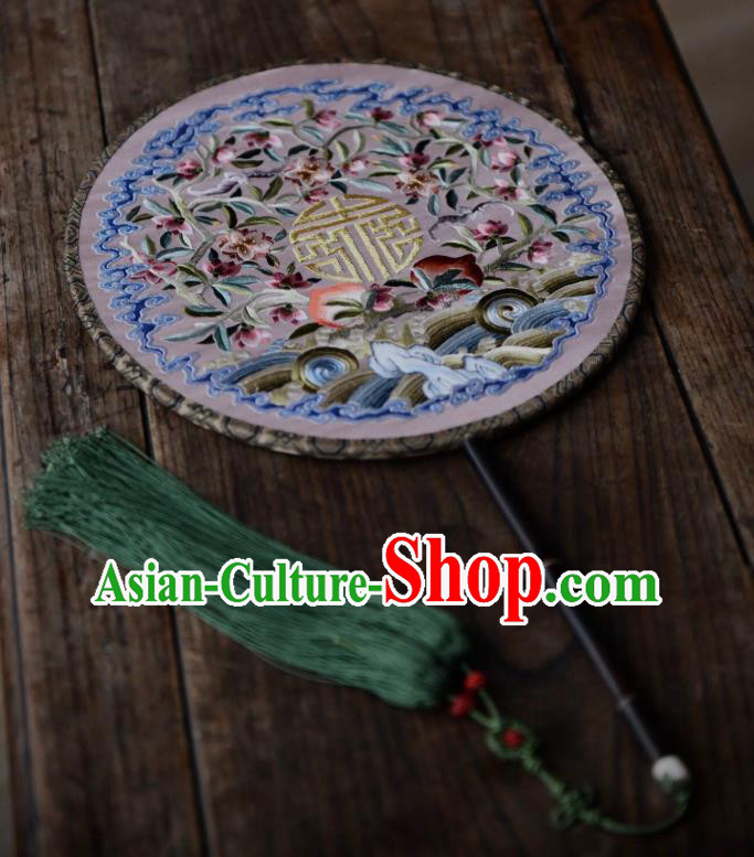 China Embroidered Circular Fan Traditional Silk Fan Handmade Wave Peach Pattern Palace Fan China Embroidered Circular Fan Traditional Silk Fan Handmade Wave Peach Pattern Palace Fan