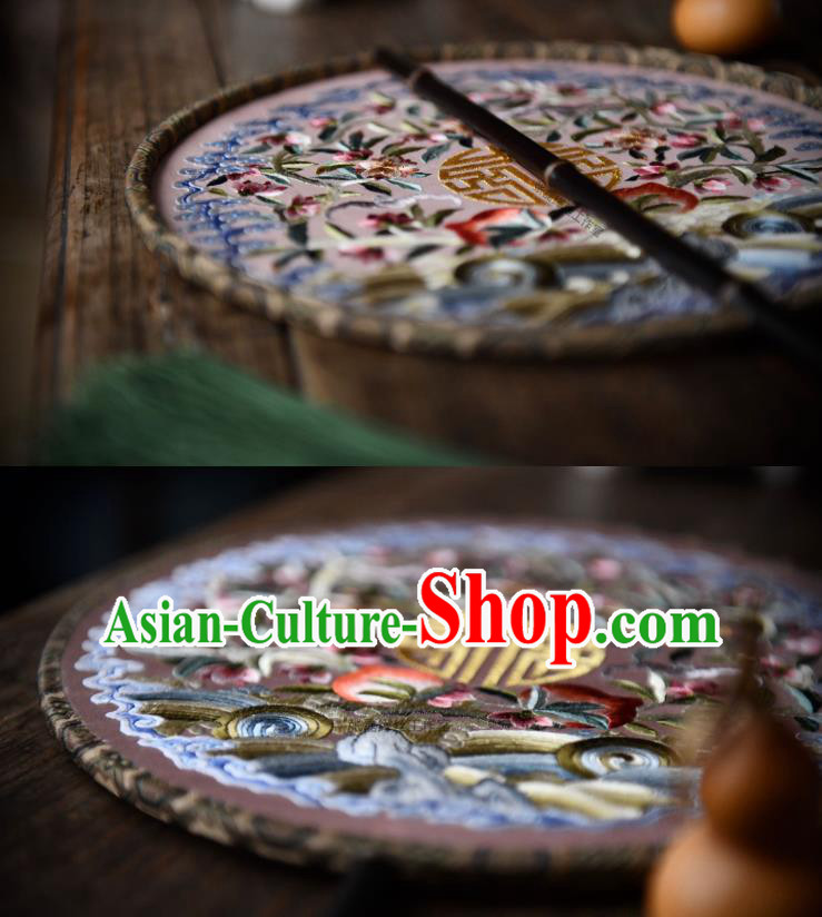 China Embroidered Circular Fan Traditional Silk Fan Handmade Wave Peach Pattern Palace Fan China Embroidered Circular Fan Traditional Silk Fan Handmade Wave Peach Pattern Palace Fan