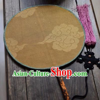 China Handmade Cloud Painting Palace Fan Traditional Qing Dynasty Court Fan Yellow Silk Circular Fan