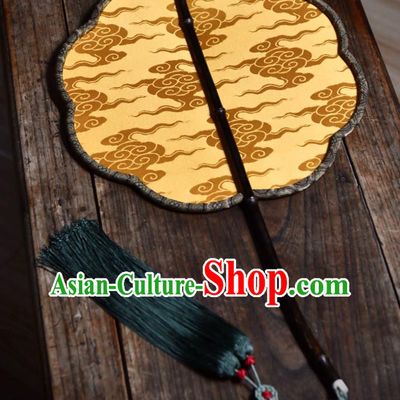 China Traditional Ming Dynasty Court Woman Fan Yellow Silk Fan Handmade Clouds Pattern Palace Fan
