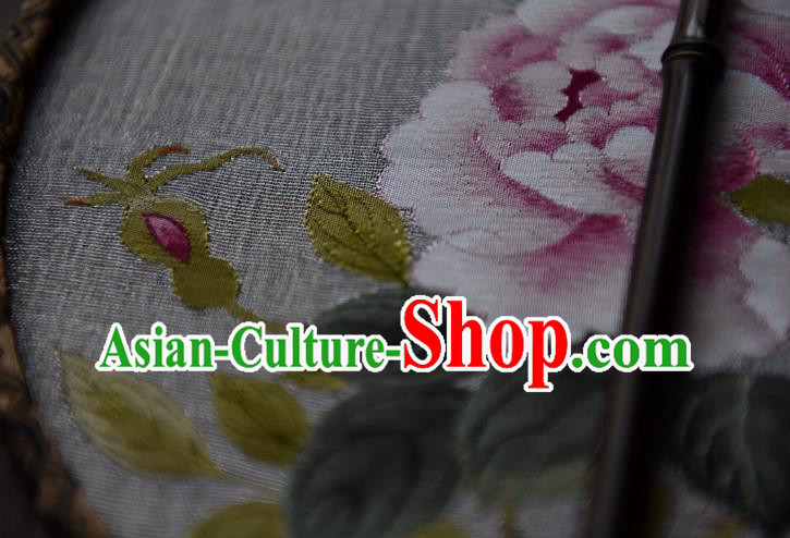 China Silk Fan Handmade Peony Pattern Palace Fan Traditional Ming Dynasty Princess Circular Fan