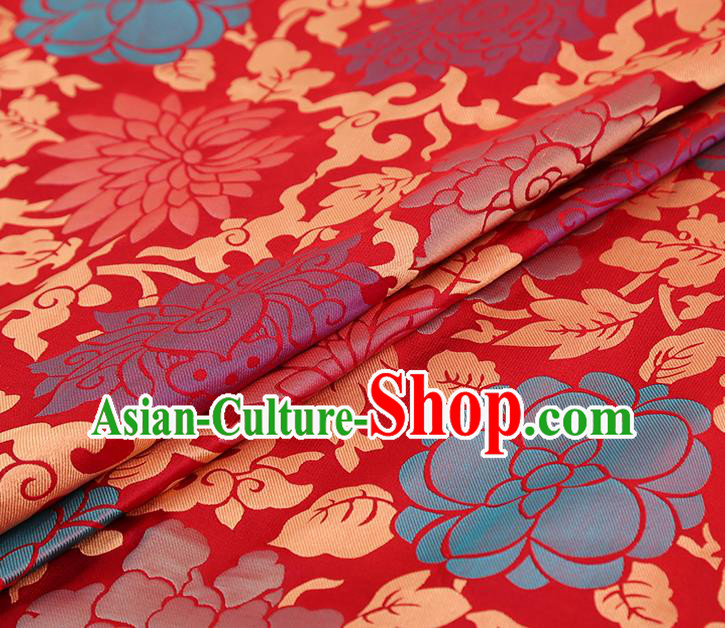 China Red Song Brocade Classical Qipao Dress Tapestry Traditional Lotus Pattern Silk Fabric China Red Song Brocade Classical Qipao Dress Tapestry Traditional Lotus Pattern Silk Fabric