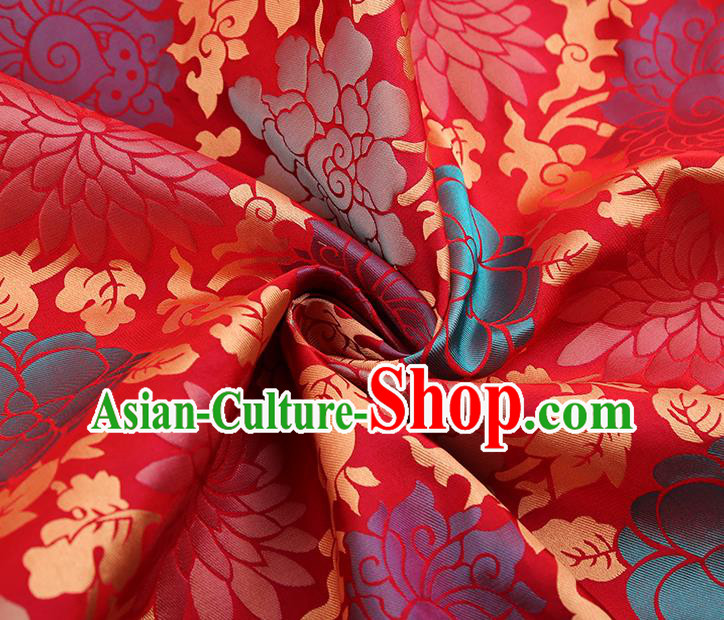 China Red Song Brocade Classical Qipao Dress Tapestry Traditional Lotus Pattern Silk Fabric China Red Song Brocade Classical Qipao Dress Tapestry Traditional Lotus Pattern Silk Fabric