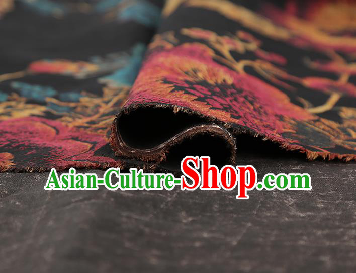 China Classical Qipao Dress Gambiered Guangdong Gauze Traditional Peony Pattern Black Silk Fabric China Classical Qipao Dress Gambiered Guangdong Gauze Traditional Peony Pattern Black Silk Fabric