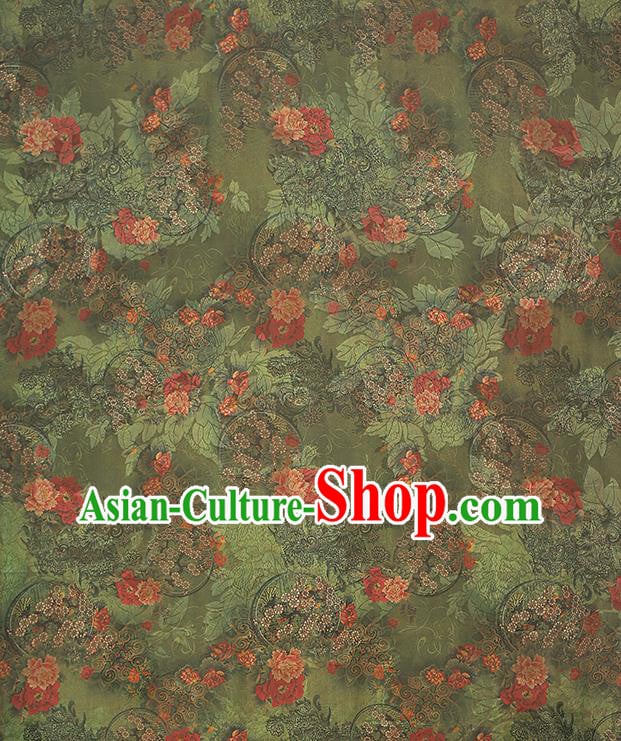 China Classical Cheongsam Gambiered Guangdong Gauze Drapery Traditional Peony Pattern Green Silk Fabric China Classical Cheongsam Gambiered Guangdong Gauze Drapery Traditional Peony Pattern Green Silk Fabric