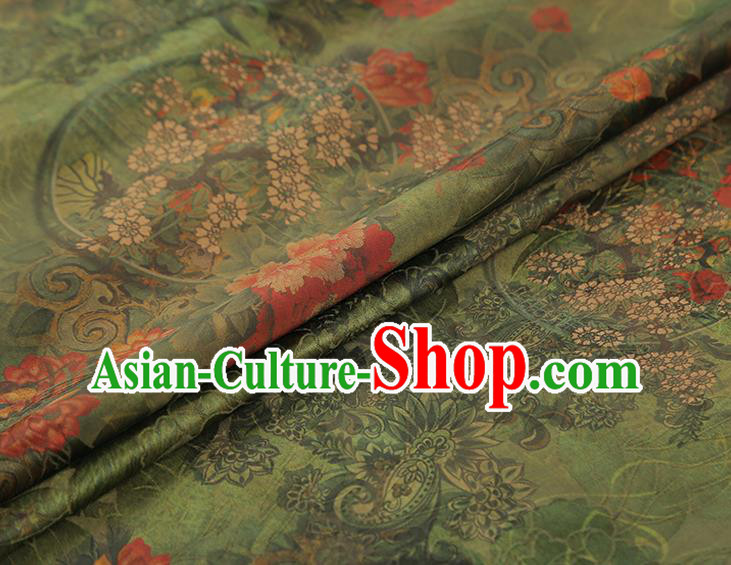 China Classical Cheongsam Gambiered Guangdong Gauze Drapery Traditional Peony Pattern Green Silk Fabric China Classical Cheongsam Gambiered Guangdong Gauze Drapery Traditional Peony Pattern Green Silk Fabric