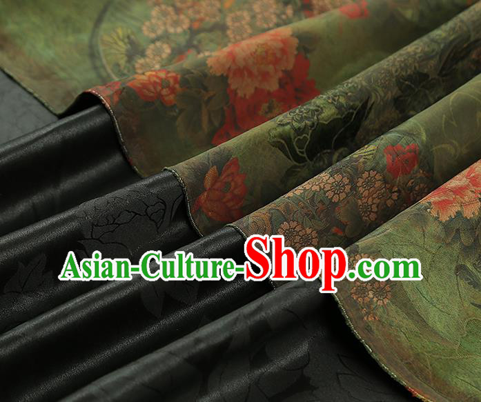 China Classical Cheongsam Gambiered Guangdong Gauze Drapery Traditional Peony Pattern Green Silk Fabric China Classical Cheongsam Gambiered Guangdong Gauze Drapery Traditional Peony Pattern Green Silk Fabric
