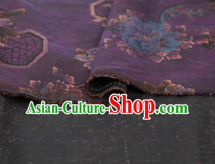 China Traditional Peony Pattern Deep Purple Silk Fabric Classical Cheongsam Gambiered Guangdong Gauze Drapery China Traditional Peony Pattern Deep Purple Silk Fabric Classical Cheongsam Gambiered Guangdong Gauze Drapery