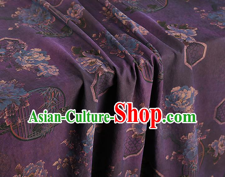China Traditional Peony Pattern Deep Purple Silk Fabric Classical Cheongsam Gambiered Guangdong Gauze Drapery China Traditional Peony Pattern Deep Purple Silk Fabric Classical Cheongsam Gambiered Guangdong Gauze Drapery