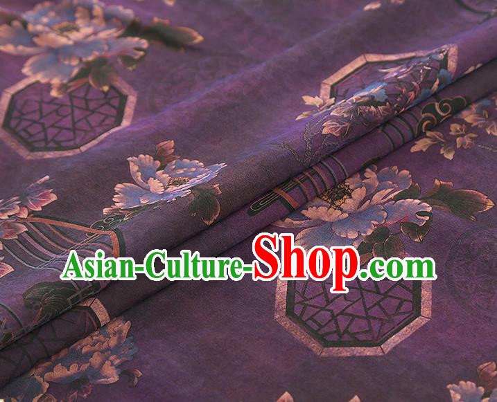 China Traditional Peony Pattern Deep Purple Silk Fabric Classical Cheongsam Gambiered Guangdong Gauze Drapery China Traditional Peony Pattern Deep Purple Silk Fabric Classical Cheongsam Gambiered Guangdong Gauze Drapery