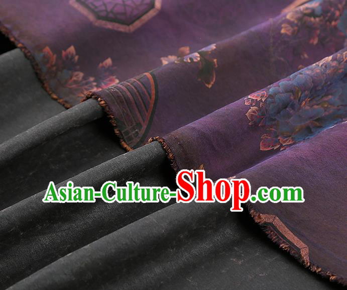 China Traditional Peony Pattern Deep Purple Silk Fabric Classical Cheongsam Gambiered Guangdong Gauze Drapery China Traditional Peony Pattern Deep Purple Silk Fabric Classical Cheongsam Gambiered Guangdong Gauze Drapery