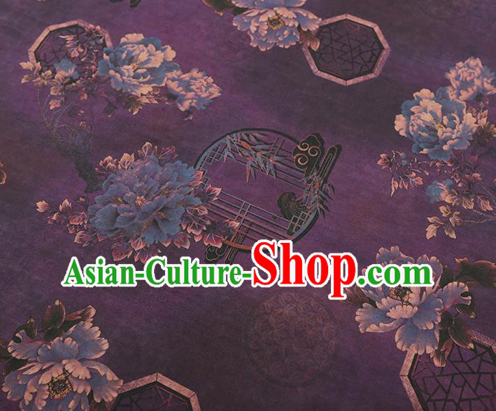 China Traditional Peony Pattern Deep Purple Silk Fabric Classical Cheongsam Gambiered Guangdong Gauze Drapery China Traditional Peony Pattern Deep Purple Silk Fabric Classical Cheongsam Gambiered Guangdong Gauze Drapery