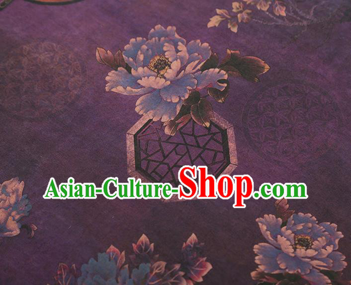 China Traditional Peony Pattern Deep Purple Silk Fabric Classical Cheongsam Gambiered Guangdong Gauze Drapery China Traditional Peony Pattern Deep Purple Silk Fabric Classical Cheongsam Gambiered Guangdong Gauze Drapery