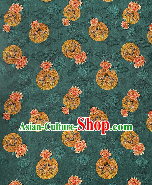 China Classical Gambiered Guangdong Gauze Drapery Traditional Cheongsam Peony Pattern Deep Green Silk Fabric China Classical Gambiered Guangdong Gauze Drapery Traditional Cheongsam Peony Pattern Deep Green Silk Fabric