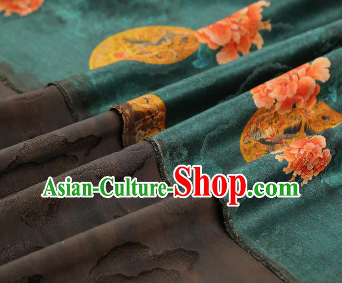 China Classical Gambiered Guangdong Gauze Drapery Traditional Cheongsam Peony Pattern Deep Green Silk Fabric China Classical Gambiered Guangdong Gauze Drapery Traditional Cheongsam Peony Pattern Deep Green Silk Fabric