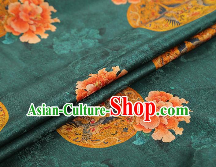 China Classical Gambiered Guangdong Gauze Drapery Traditional Cheongsam Peony Pattern Deep Green Silk Fabric China Classical Gambiered Guangdong Gauze Drapery Traditional Cheongsam Peony Pattern Deep Green Silk Fabric