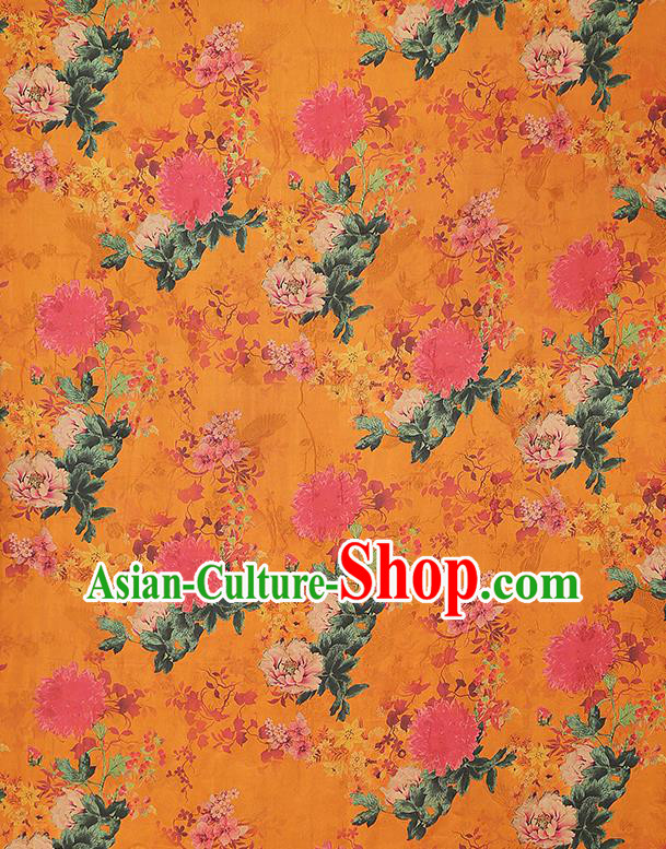 China Classical Orange Gambiered Guangdong Gauze Drapery Traditional Cheongsam Peony Pattern Brocade Fabric China Classical Orange Gambiered Guangdong Gauze Drapery Traditional Cheongsam Peony Pattern Brocade Fabric